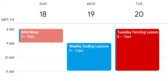 Typical calendar layout